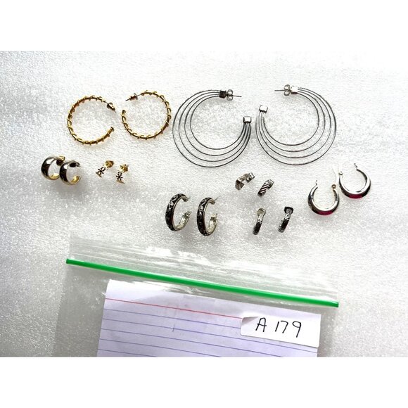 Nine Pairs Of Hoop & Stud Earrings In Mixed Silver & Gold Tones A179 - Picture 10 of 14
